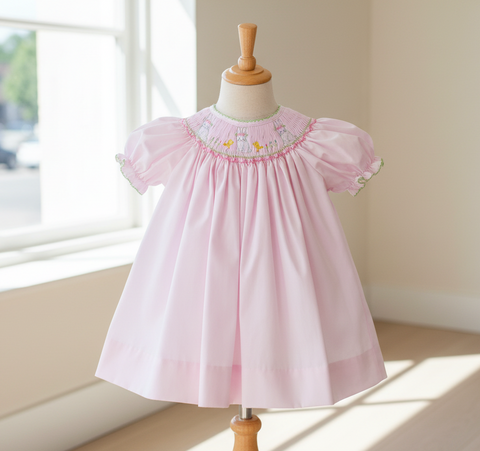 Petit Ami Pink Bunny Smocked Bishop Dress Baby Girls 3 6 9 12 18 24 Months