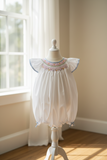 Petit Ami Baby Girls White & Blue Smocked Bubble Romper 3 6 9 Months