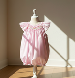 Petit Ami Baby Girls Pink Dot Angel Wing Smocked Bubble 3, 6, 9 Months