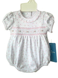 Magnolia Baby Girls Juliette's Classic Smocked Floral Rose Bubble Pima Cotton Romper Newborn 3 6 9 Months