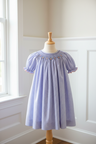 Petit Ami Baby Girls Purple & Orange Gingham Bishop Smocked 2 piece Dress 3 6 9 12 18 24 Months 2T 3T 4T