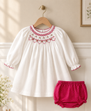 Petit Ami Girls White & Red Polka Dot Christmas Smocked Dress with bloomers 3 6 9 Months