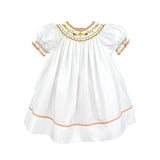 Petit Ami Girls Smocked Bishop Fall Orange Sunflower Dress in 3, 6, 9, 12, 18, 24 Months