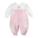 Petit Ami Girls Pink & White Gingham Noah's Ark Longall Romper 3 6 9 12 18 24 Months