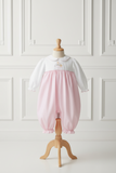 Petit Ami Girls Pink & White Gingham Noah's Ark Longall Romper 3 6 9 12 18 24 Months