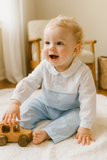 Petit Ami Boys Blue & White Gingham Noah's Ark Longall Romper 3 6 9 Months