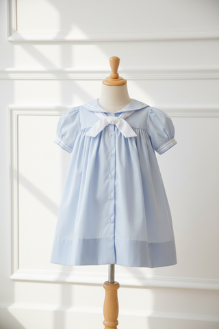 Petit Ami Blue Girls Sailor Nautical Classic Batiste Dress & Bloomers  12 18 24 Months