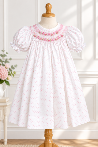 Petit Ami Baby Girls Pink Polka Dot Smocked Bishop Dress & Bloomers 12 18 24 Months