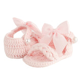 Baby Deer Pink Crochet Bow Coquette Newborn Girls Sandals Crib Shoes Newborn to 3 Months