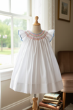 Petit Ami Baby Girls White Blue Angel Wing Bishop Smocked Dress 12 18 24 Months 2T 3T 4T