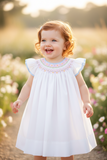 Petit Ami Baby Girls White Blue Angel Wing Bishop Smocked Dress 12 18 24 Months 2T 3T 4T