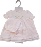 Baby Girls Pink Knit Dress Set with Bonnet & Bloomers 3 6 9 Months