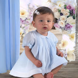 Girls Blue Pintuck Feather Stitch 3pc Dress Preemie Newborn 3 6 9 Months