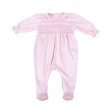 Magnolia Baby Girls Solid Pink Soft Pima Cotton Smocked Newborn Footed Romper