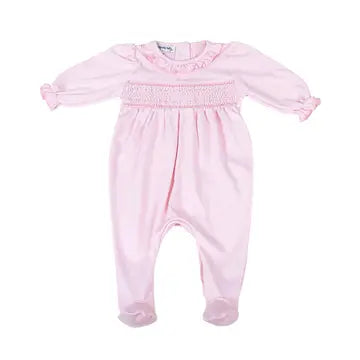 Magnolia Baby Girls Solid Pink Soft Pima Cotton Smocked Newborn Footed Romper
