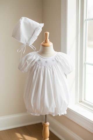 Petit Ami White Multi Smocked 2pc Bubble Baby Girls Romper Preemie & Newborn 3 6 9 Months