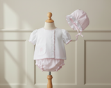 Petit Ami Baby Girls White & Pink Bow Diaper Set with Bonnet Newborn