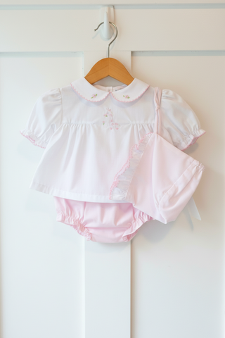 Petit Ami Baby Girls Classic Pink Giraffe Diaper Set with Bonnet in Preemie & Newborn
