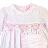 Petit Ami Baby Girls Smocked Hand Embroidered Convertible Gown to Romper & Bonnet in Newborn