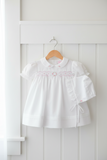 Petit Ami White & Pink Girls Smocked Dress with Bonnet & Bloomers Size Newborn 3 6 9 Months