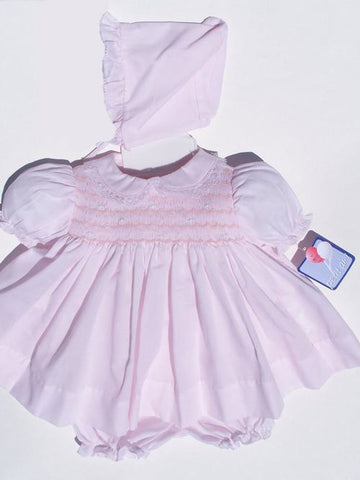 Petit Ami Girls Pink Lace Smocked 3 piece Dress Preemie Newborn