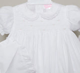 Petit Ami Girls White Smocked Bodice with Lace 3 piece Dress Newborn Preemie