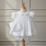 Petit Ami Girls White Smocked Bodice with Lace 3 piece Dress Newborn Preemie