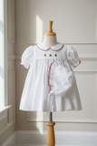 Petit Ami Girls White & Red Smocked Christmas Tree 3 piece Dress Newborn