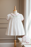 Petit Ami Girls White & Red Smocked Christmas Tree 3 piece Dress Newborn