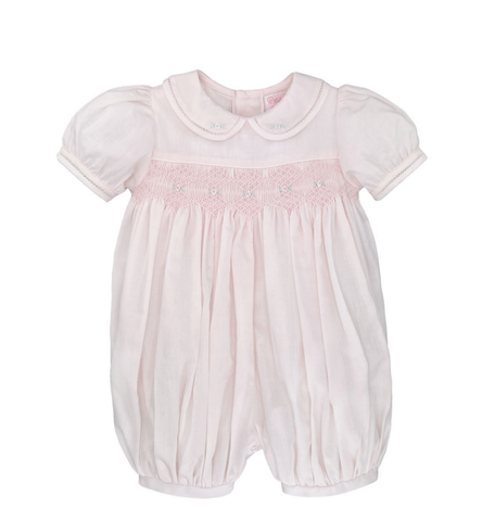 Petit Ami Pink Smocked French Bubble Romper 3 6 9 Months Baby Girls