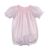 Petit Ami Girls Pink Smocked Hand Embroidered Classic Bubble Romper 3 6 9 Months