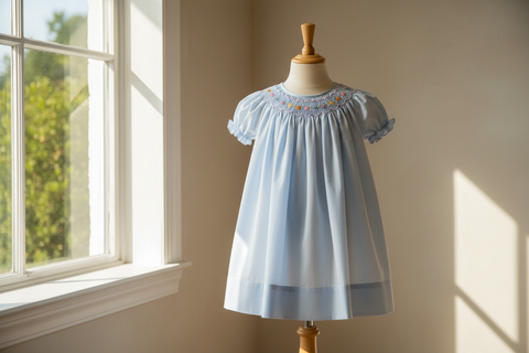 Petit Ami Girls Blue Multi Smocked Bishop Dress with bloomers 3 6 9 12 18 24 Months
