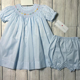 Petit Ami Girls Blue Multi Smocked Bishop Dress with bloomers 3 6 9 12 18 24 Months