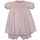 Petit Ami Girls Soft Pink Lace Smocked Dress with bloomers 12 18 24 Months