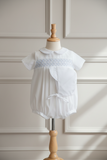 Petit Ami Boys White & Blue Smocked Romper & Hat Newborn 3 6 9 Months