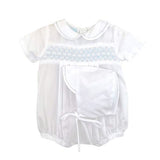 Petit Ami Boys White & Blue Smocked Romper & Hat Newborn 3 6 9 Months