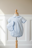 Petit Ami Boys Blue Classic Feather Stitched Romper with Hat in Preemie, Newborn, 3, 6, 9 Months
