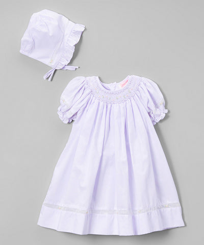 Petit Ami Girls Lavender Purple Voile Smocked Bishop Dress Preemie Newborn & 3 6 9 Months