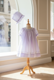 Petit Ami Girls Lavender Purple Voile Smocked Bishop Dress with Bonnet Preemie