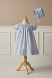 Petit Ami Girls Blue Bishop with Pearls Smocked Daygown 2pc Dress Newborn