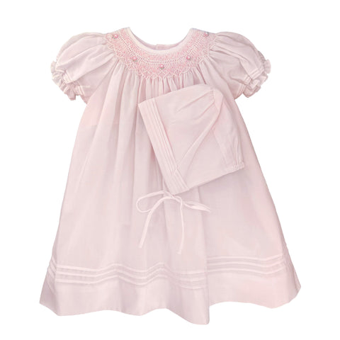 Petit Ami Girls Pink Bishop with Pearls Smocked Daygown 2pc Dress Newborn