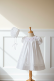 Petit Ami Girls White Pink Bishop Smocked Daygown Dress with Bonnet Newborn