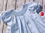 Petit Ami Girls Blue Bishop with Pearls Smocked Daygown 2pc Dress Newborn
