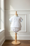 Petit Ami Boys Baby Lamb Vintage Shadow Stitched White Diaper Set in Newborn, 3, 6, 9 Months