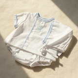 Petit Ami Boys Baby Lamb Vintage Shadow Stitched White Diaper Set in Newborn, 3, 6, 9 Months