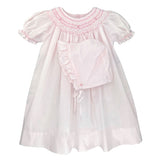 Petit Ami Girls Pink Pearls Bishop Smocked Daygown 2pc Dress Newborn