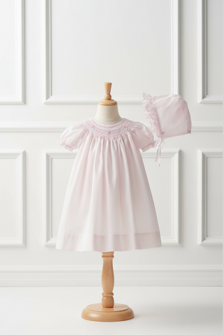 Petit Ami Girls Pink Pearls Bishop Smocked Daygown 2pc Dress Newborn