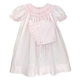 Petit Ami Girls Pink Pearls Bishop Smocked Daygown 2pc Dress Newborn