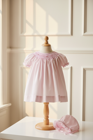Petit Ami Girls Pink Pearls Bishop Smocked 2pc Dress Newborn