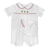 Petit Ami Boys White & Red Christmas Tree Jon Jon Romper & Hat Newborn
